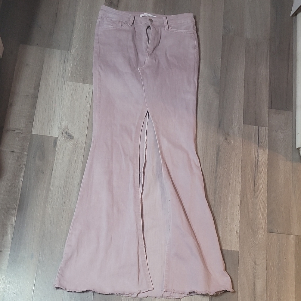 Altard State Pink Denim High Waisted Skirt Raw Hem Size 28 Or 6/8
